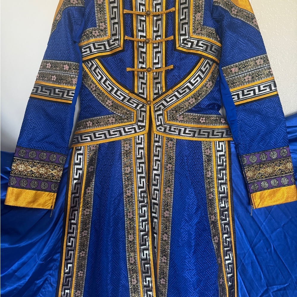 Specialized Royal Blue and Gold Patterned Maxi Dress